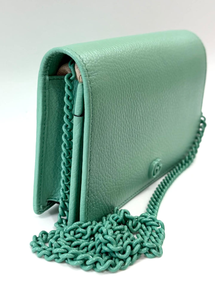 GUCCI GG MARMONT CALFSKIN LEATHER CHAIN WALLET – APPLE GREEN