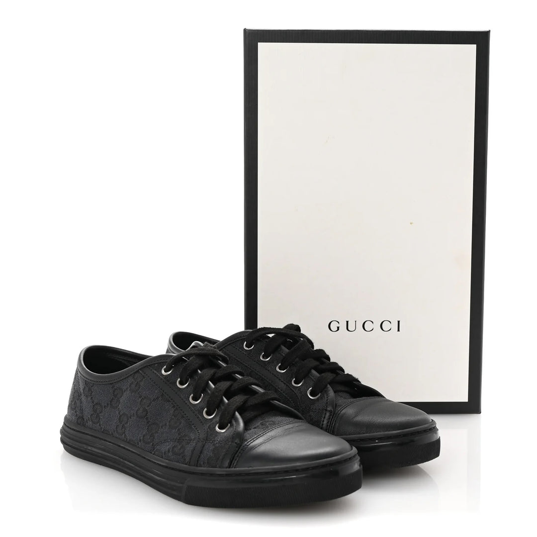 GUCCI GG MONOGRAM CANVAS &amp; CALFSKIN LEATHER LOW-TOP SNEAKERS