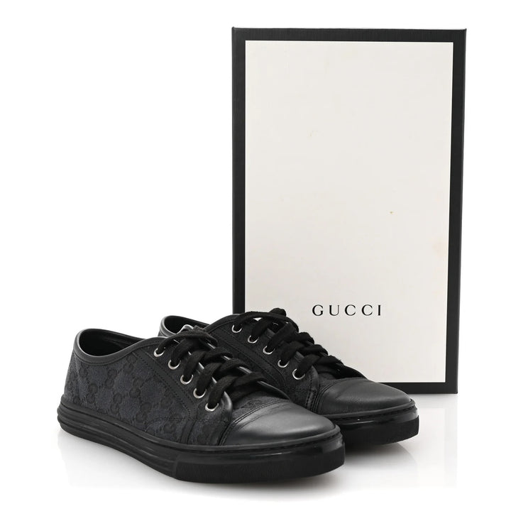 GUCCI GG MONOGRAM CANVAS &amp; CALFSKIN LEATHER LOW-TOP SNEAKERS