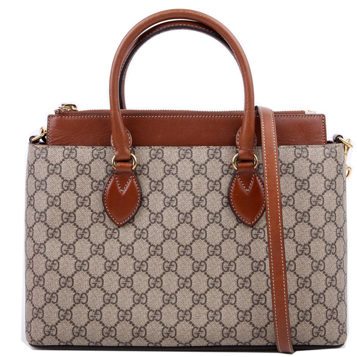 GUCCI GG SUPREME MONOGRAM SMALL ZIP TOP TOTE BAG