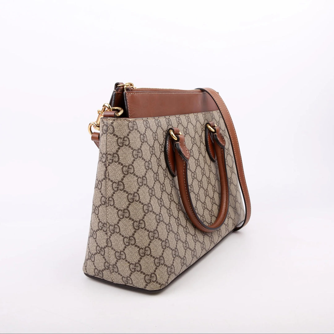 GUCCI GG SUPREME MONOGRAM SMALL ZIP TOP TOTE BAG