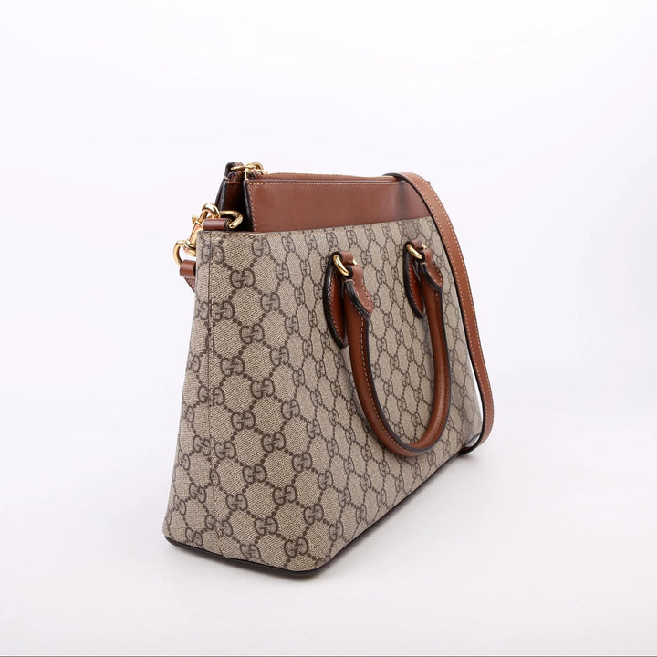 GUCCI GG SUPREME MONOGRAM SMALL ZIP TOP TOTE BAG