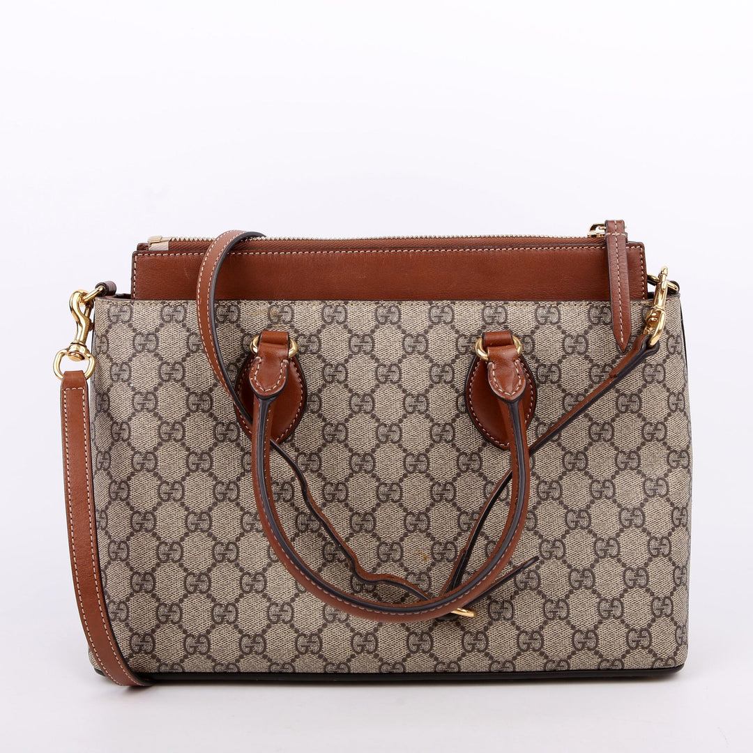 GUCCI GG SUPREME MONOGRAM SMALL ZIP TOP TOTE BAG