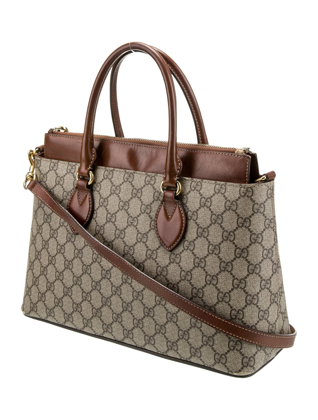 GUCCI GG SUPREME MONOGRAM SMALL ZIP TOP TOTE BAG