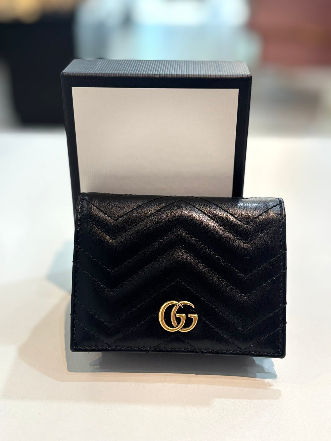 GUCCI GG MARMONT LAMBSKIN LEATHER CARD CASE BI-FOLD WALLET