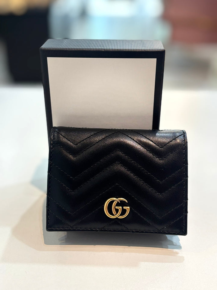 GUCCI GG MARMONT LAMBSKIN LEATHER CARD CASE BI-FOLD WALLET