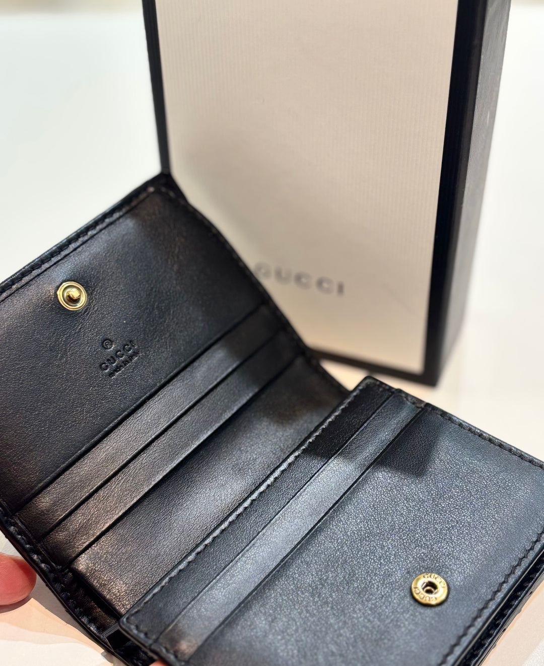 GUCCI GG MARMONT LAMBSKIN LEATHER CARD CASE BI-FOLD WALLET
