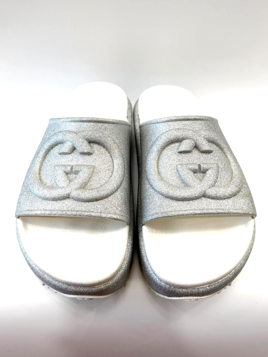 GUCCI GG GLITTER PLATFORM SLIDE MULES