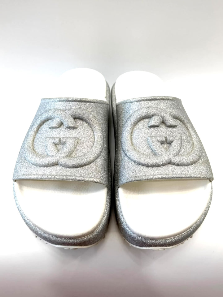 GUCCI GG GLITTER PLATFORM SLIDE MULES