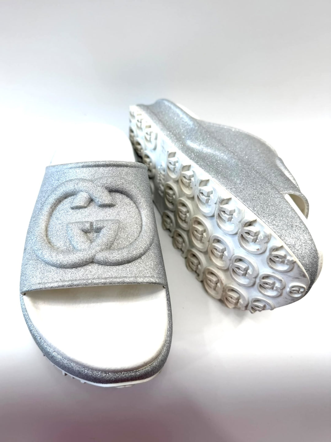 GUCCI GG GLITTER PLATFORM SLIDE MULES