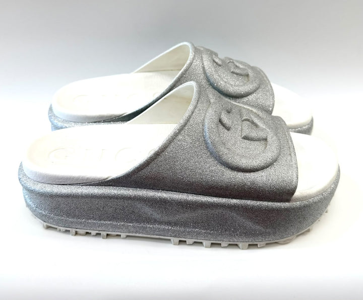 GUCCI GG GLITTER PLATFORM SLIDE MULES