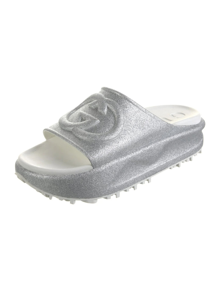 GUCCI GG GLITTER PLATFORM SLIDE MULES