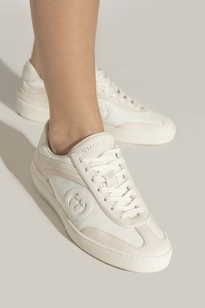 GUCCI G74 GG SUEDE &amp; KNIT LOW-TOP SNEAKERS