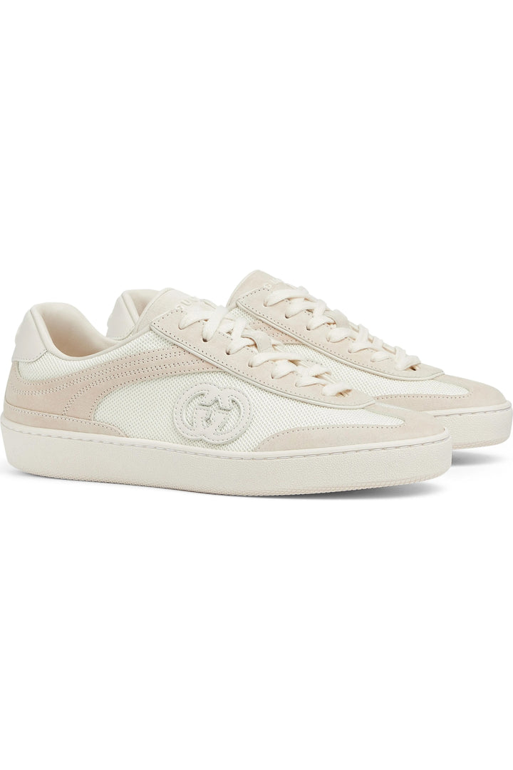GUCCI G74 GG SUEDE &amp; KNIT LOW-TOP SNEAKERS