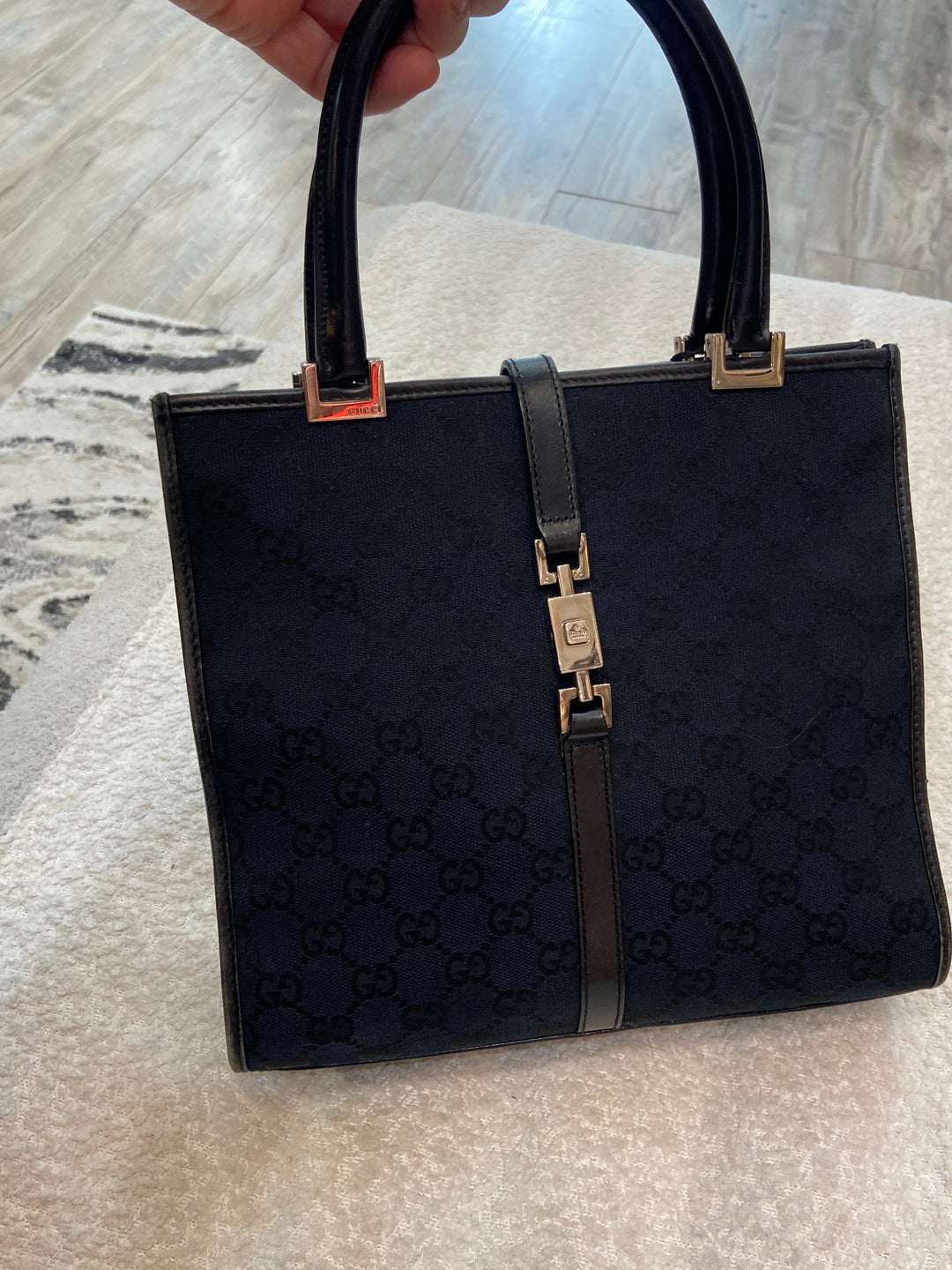 GUCCI GG CANVAS &amp; LEATHER JACKIE TOTE BAG
