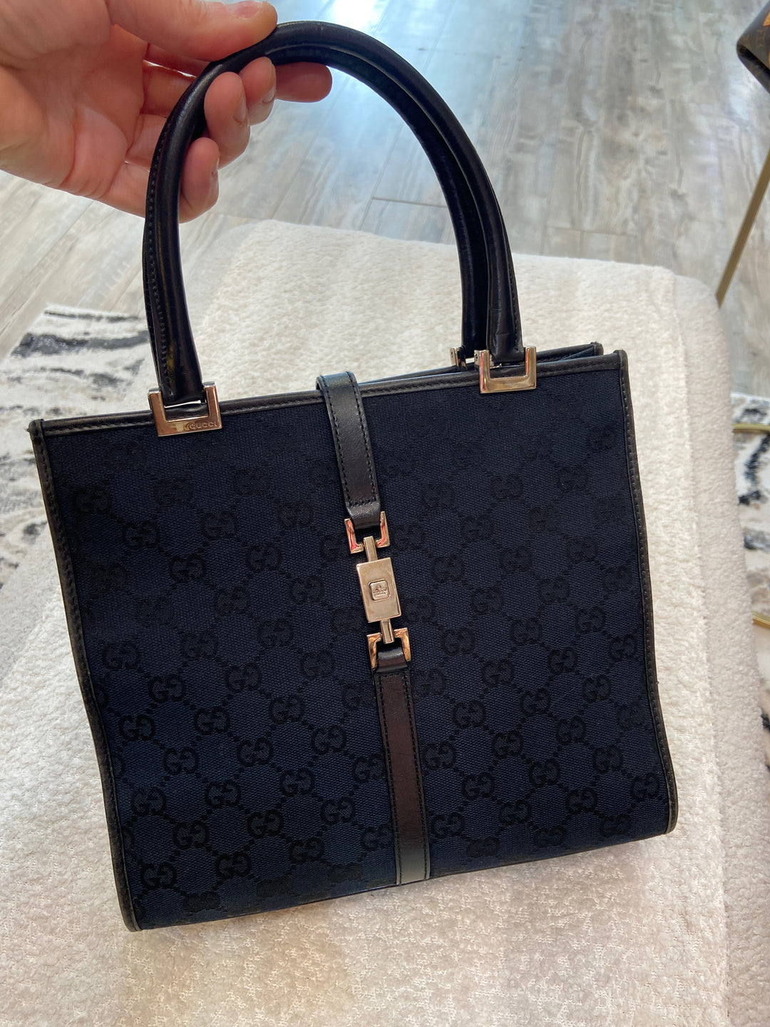 GUCCI GG CANVAS &amp; LEATHER JACKIE TOTE BAG