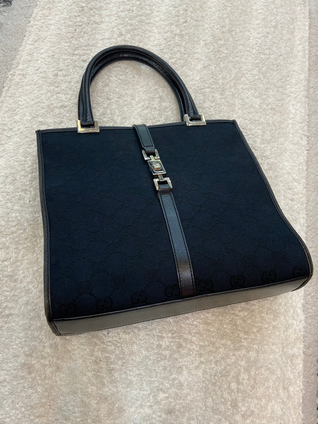 GUCCI GG CANVAS &amp; LEATHER JACKIE TOTE BAG