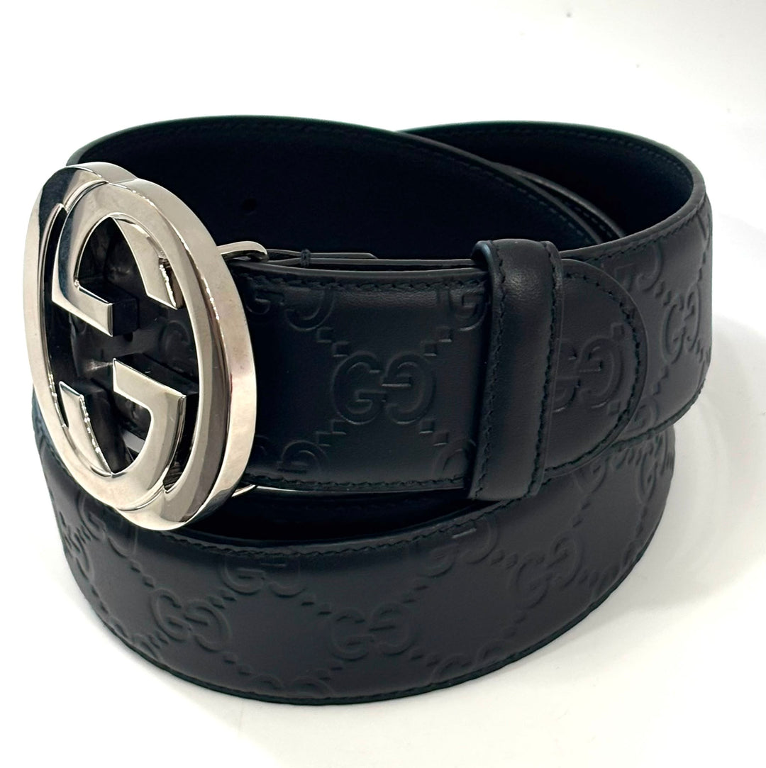 GUCCI GUCCISSIMA INTERLOCKING G CALFSKIN LEATHER BELT