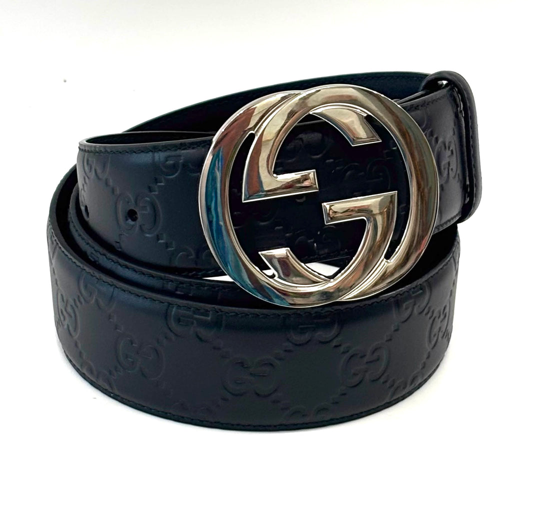 GUCCI GUCCISSIMA INTERLOCKING G CALFSKIN LEATHER BELT