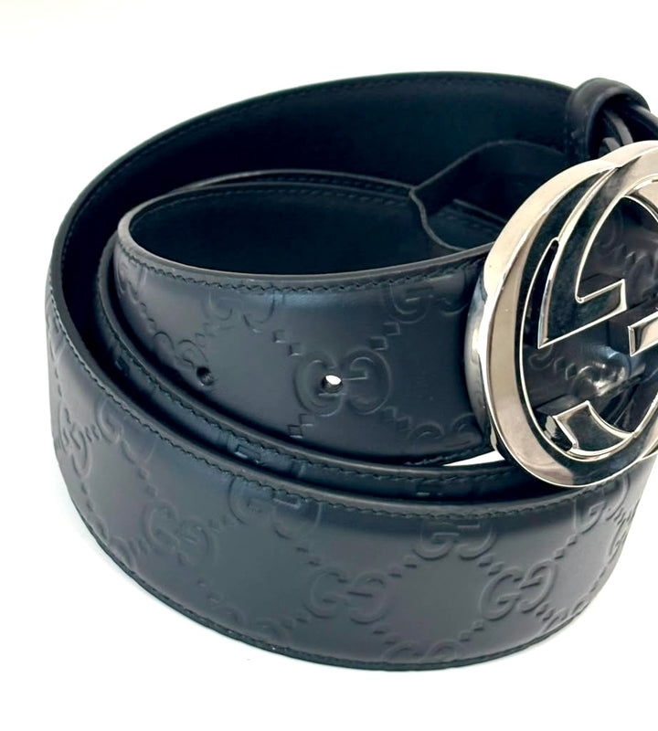 GUCCI GUCCISSIMA INTERLOCKING G CALFSKIN LEATHER BELT