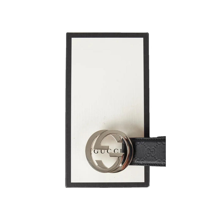 GUCCI GUCCISSIMA INTERLOCKING G CALFSKIN LEATHER BELT