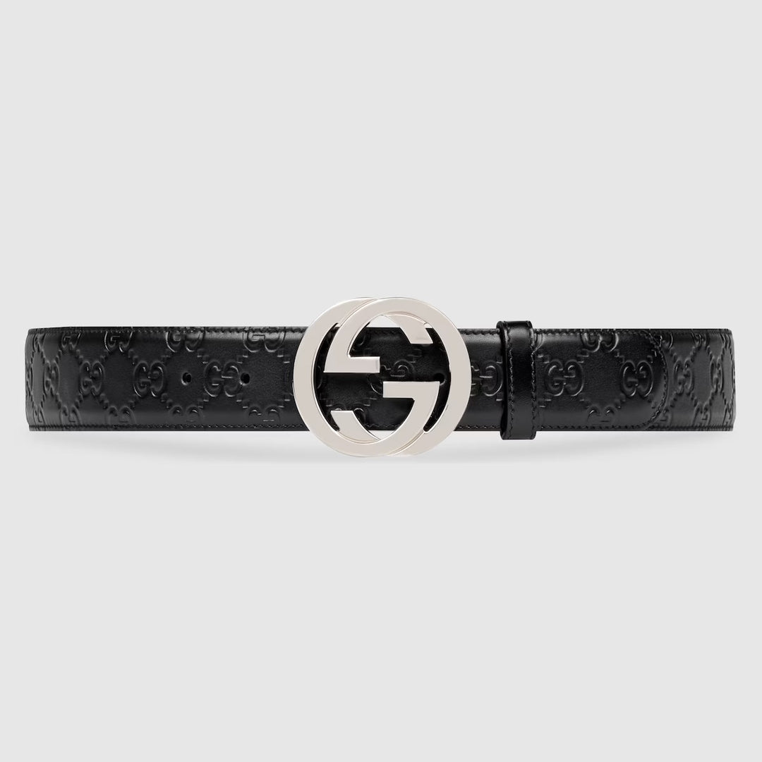 GUCCI GUCCISSIMA INTERLOCKING G CALFSKIN LEATHER BELT