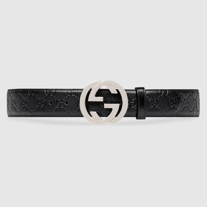 GUCCI GUCCISSIMA INTERLOCKING G CALFSKIN LEATHER BELT