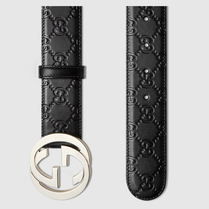 GUCCI GUCCISSIMA INTERLOCKING G CALFSKIN LEATHER BELT