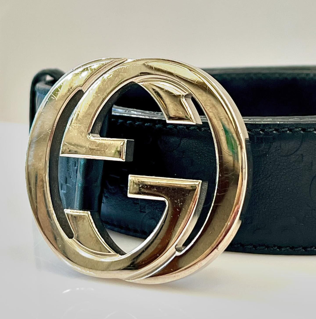 GUCCI GUCCISSIMA INTERLOCKING G CALFSKIN LEATHER BELT