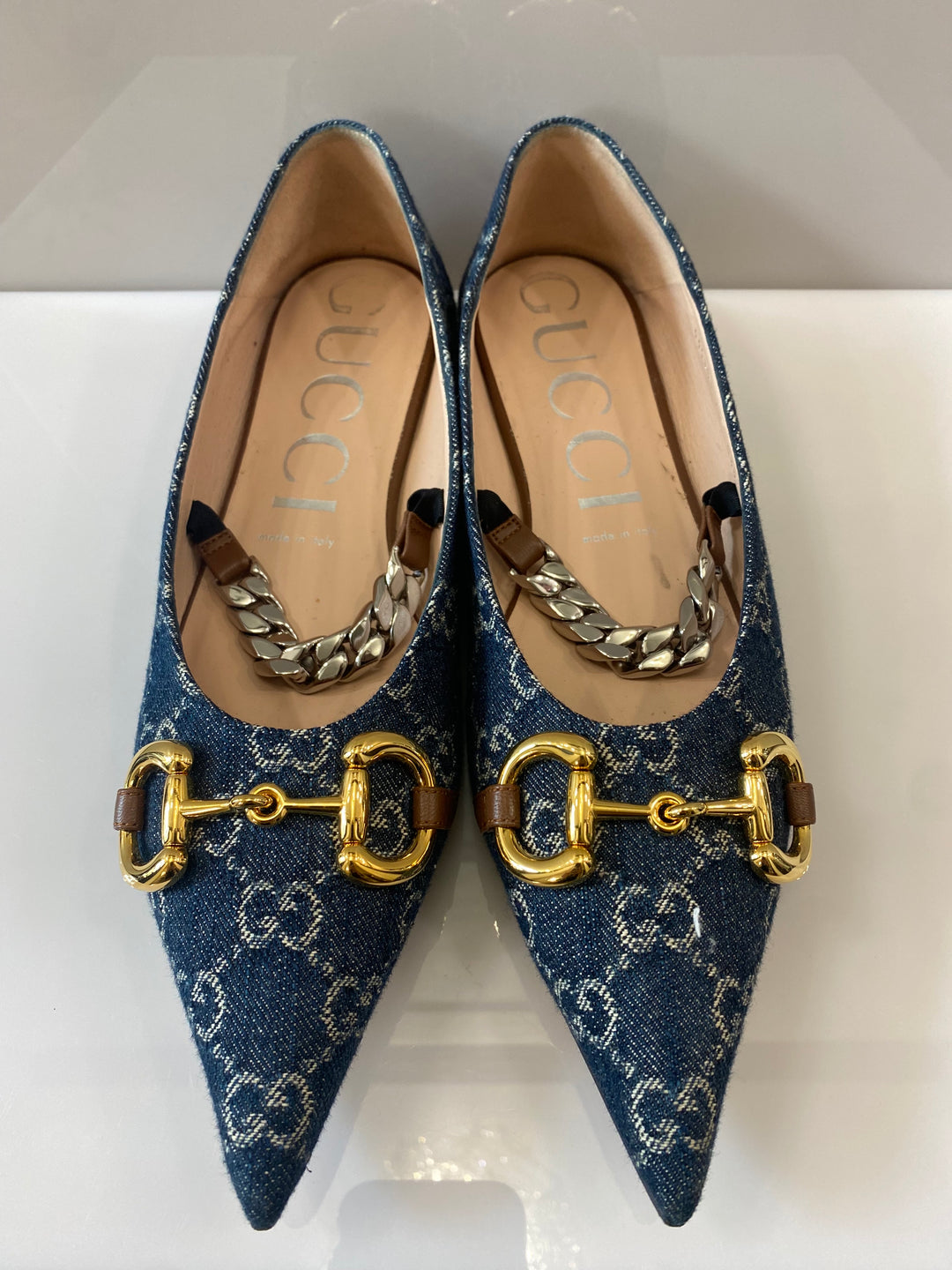 GUCCI DENIM HORSEBIT BALLET FLATS