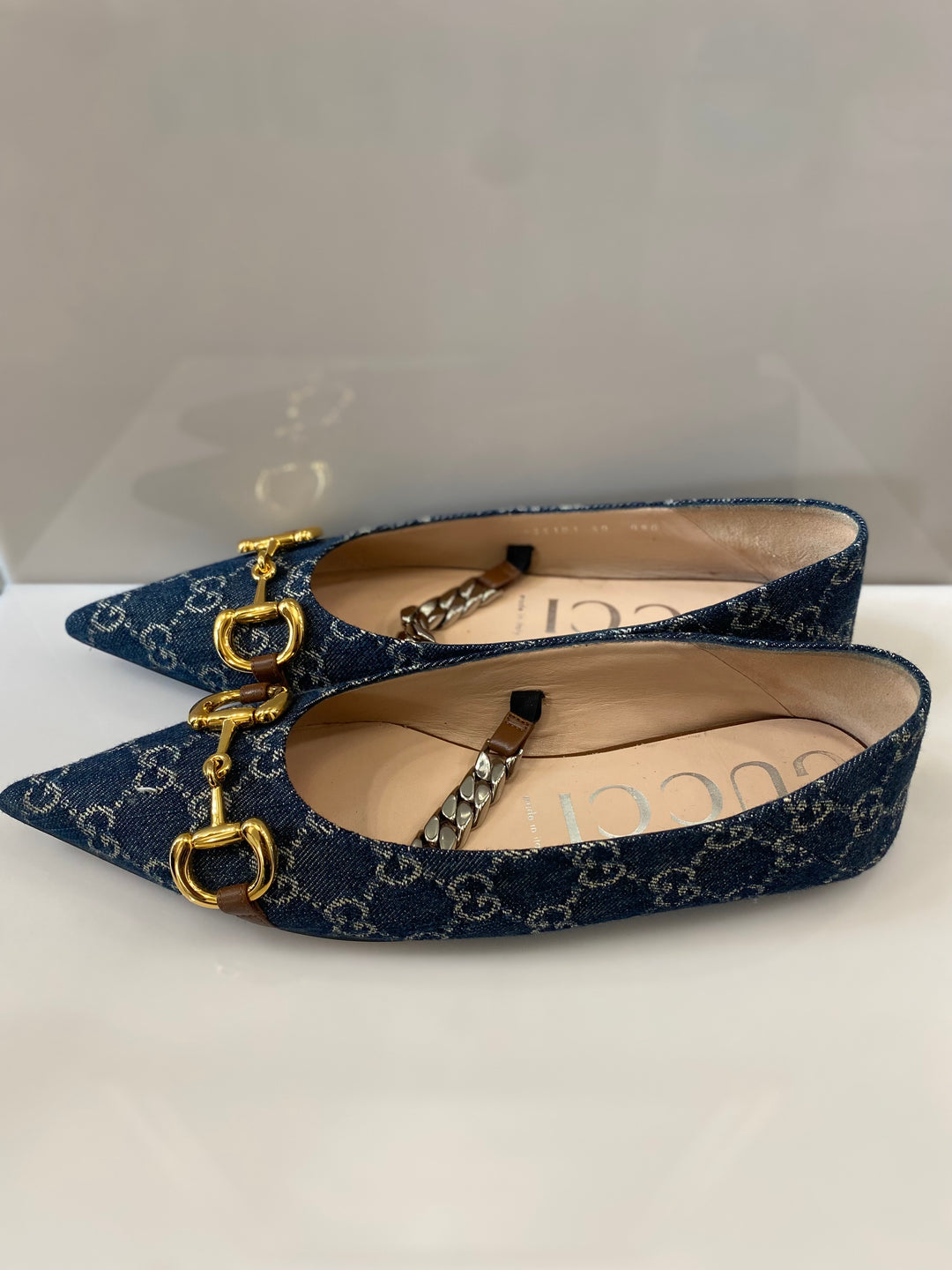 GUCCI DENIM HORSEBIT BALLET FLATS