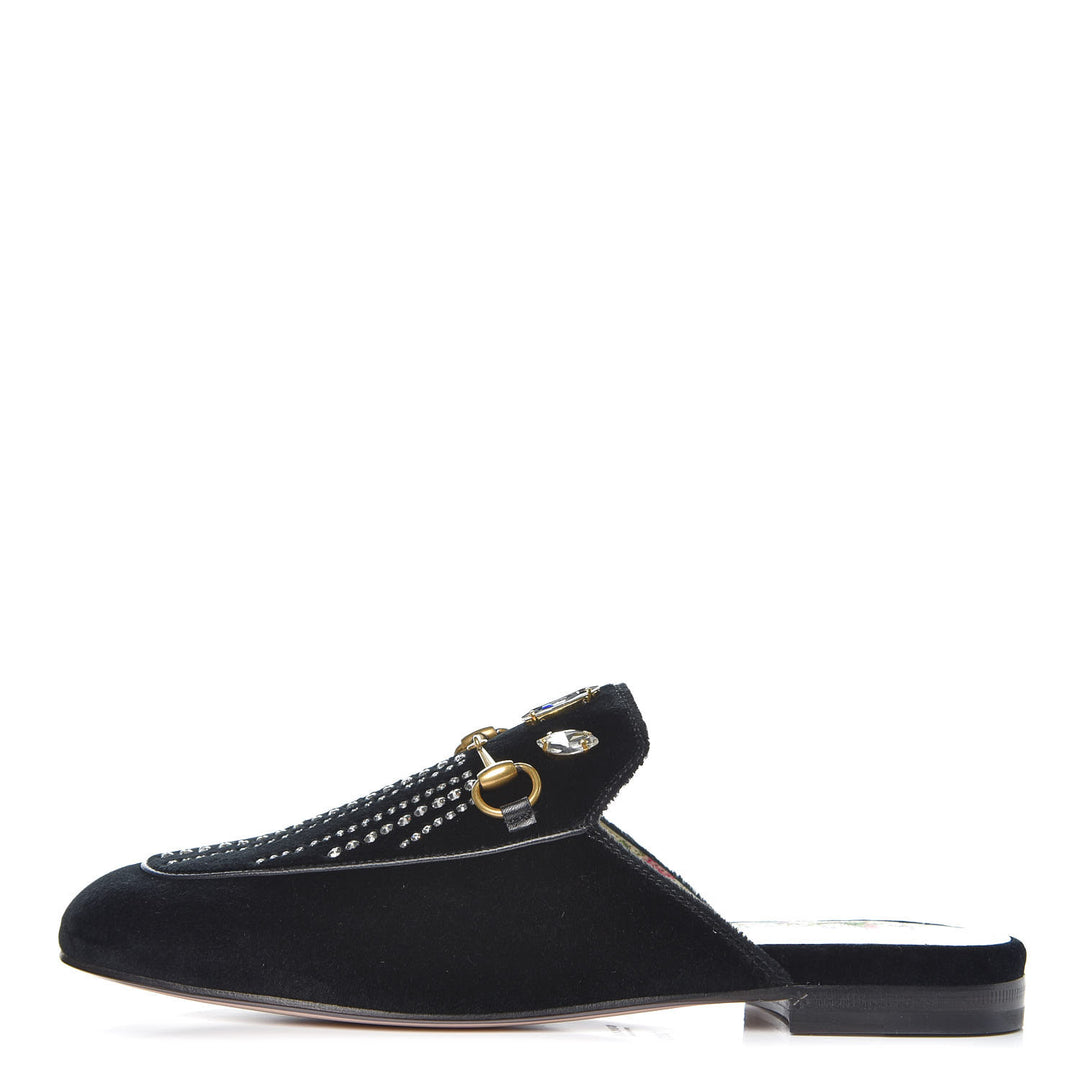GUCCI HORSEBIT PRINCETOWN CRYSTAL EMBELLISHED VELVET MULES