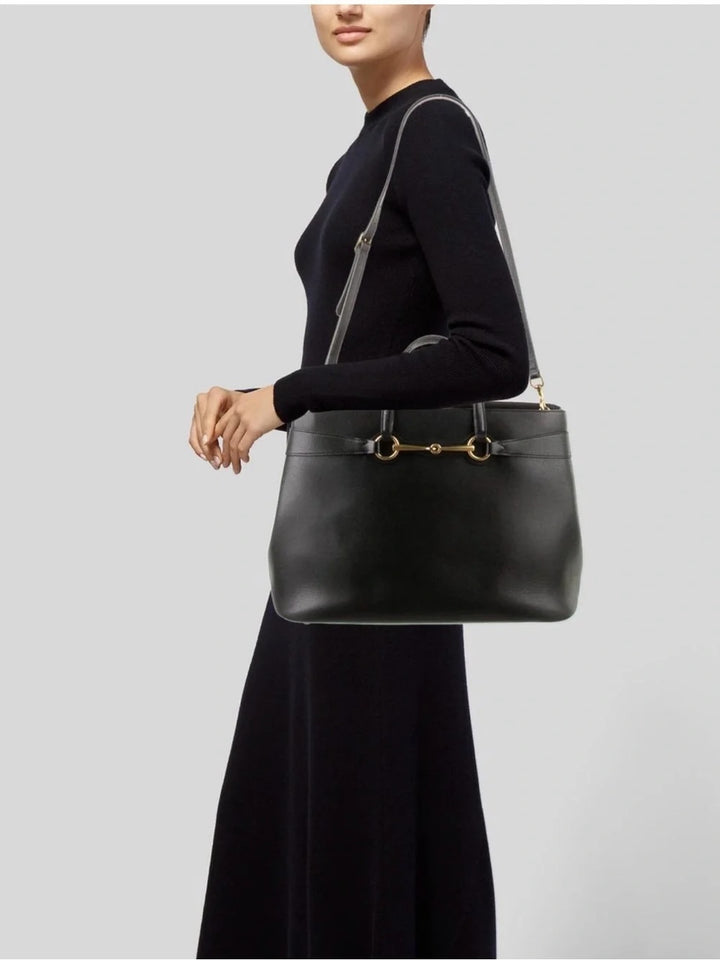 GUCCI HORSEBIT BRIGHT BIT CALFSKIN LEATHER TOTE BAG