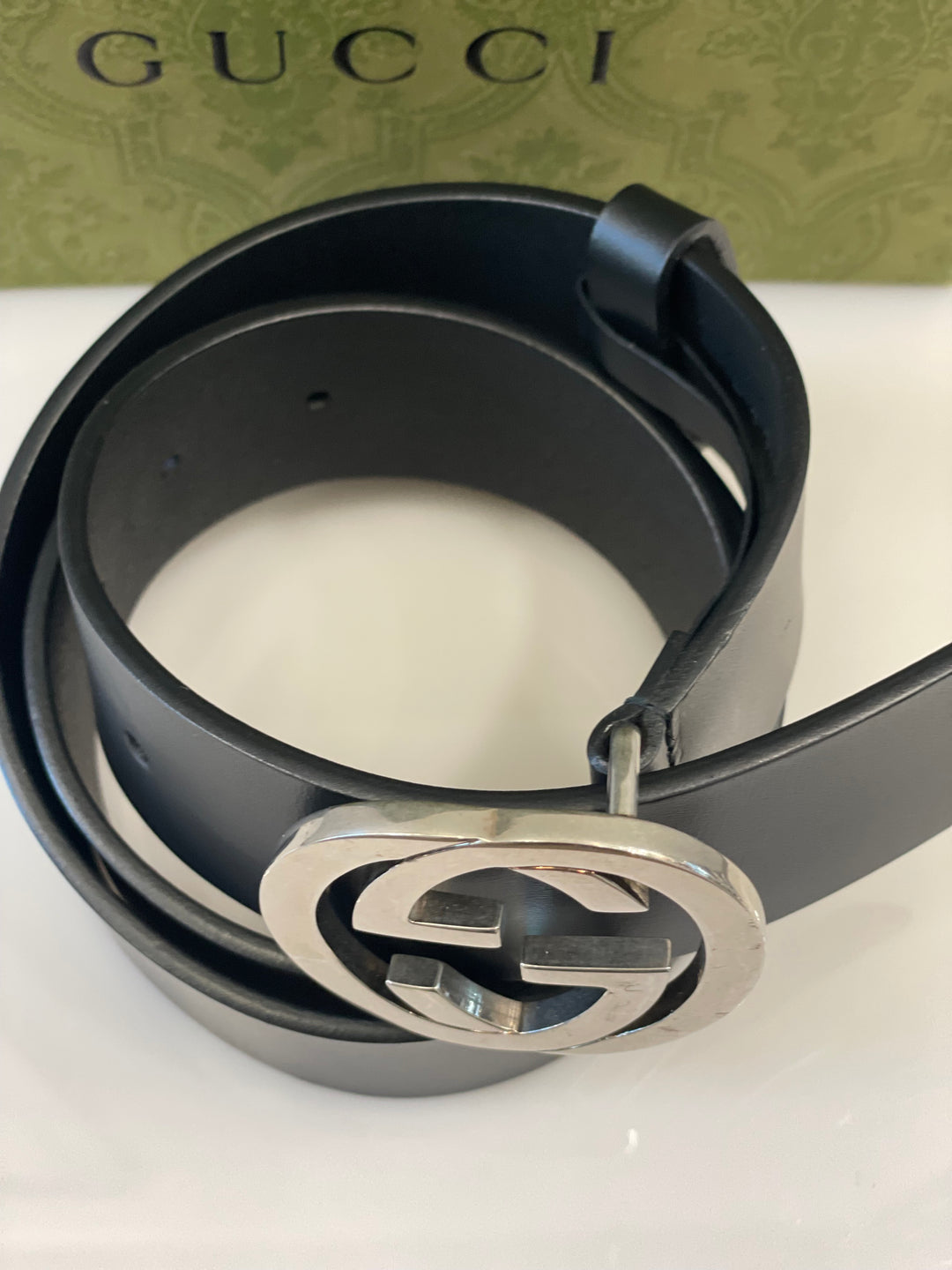 GUCCI INTERLOCKING GG SIGNATURE LEATHER BELT