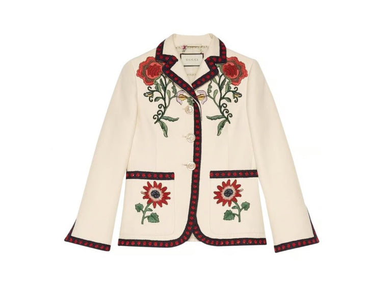GUCCI FLORAL EMBROIDERED BLAZER AND TROUSERS SUIT