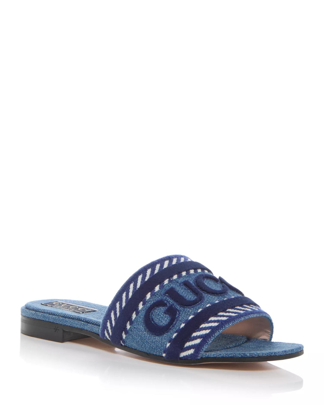 GUCCI JANE DENIM EMBROIDERED LOGO MULES