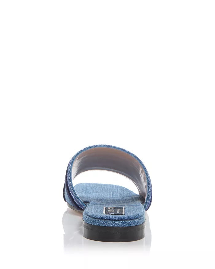 GUCCI JANE DENIM EMBROIDERED LOGO MULES