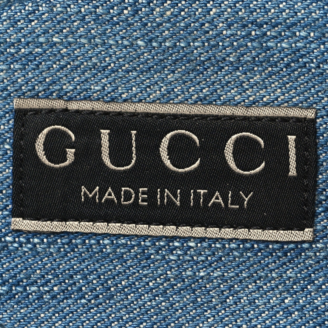 GUCCI JANE DENIM EMBROIDERED LOGO MULES
