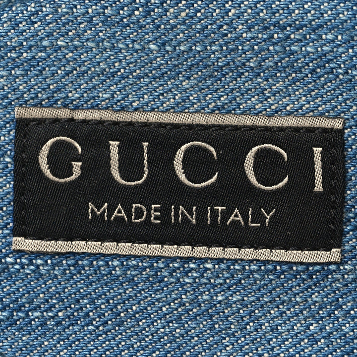 GUCCI JANE DENIM EMBROIDERED LOGO MULES