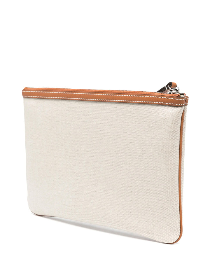 GUCCI LOGO PRINT CANVAS &amp; LEATHER CLUTCH WRISTLET