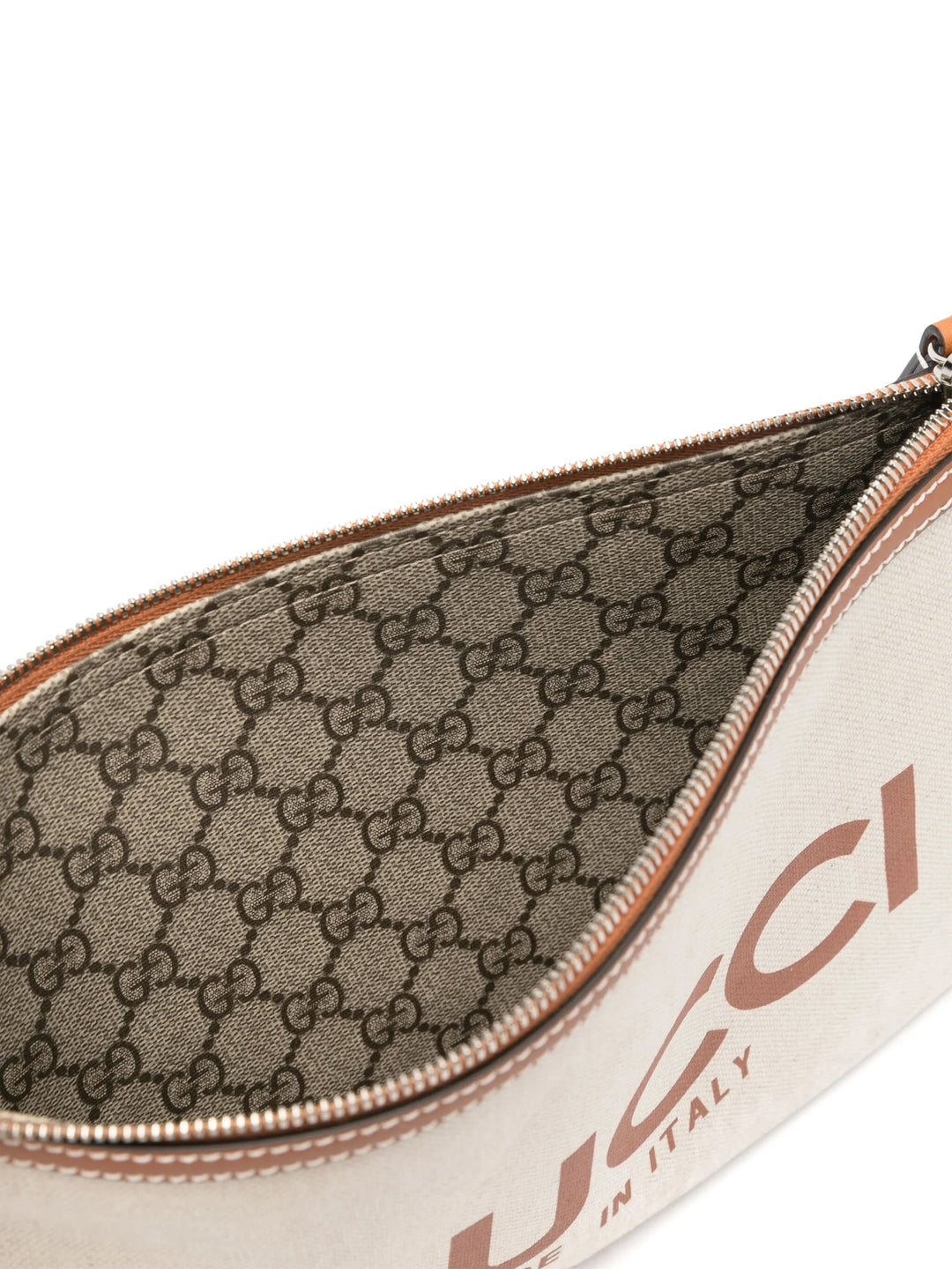 GUCCI LOGO PRINT CANVAS &amp; LEATHER CLUTCH WRISTLET