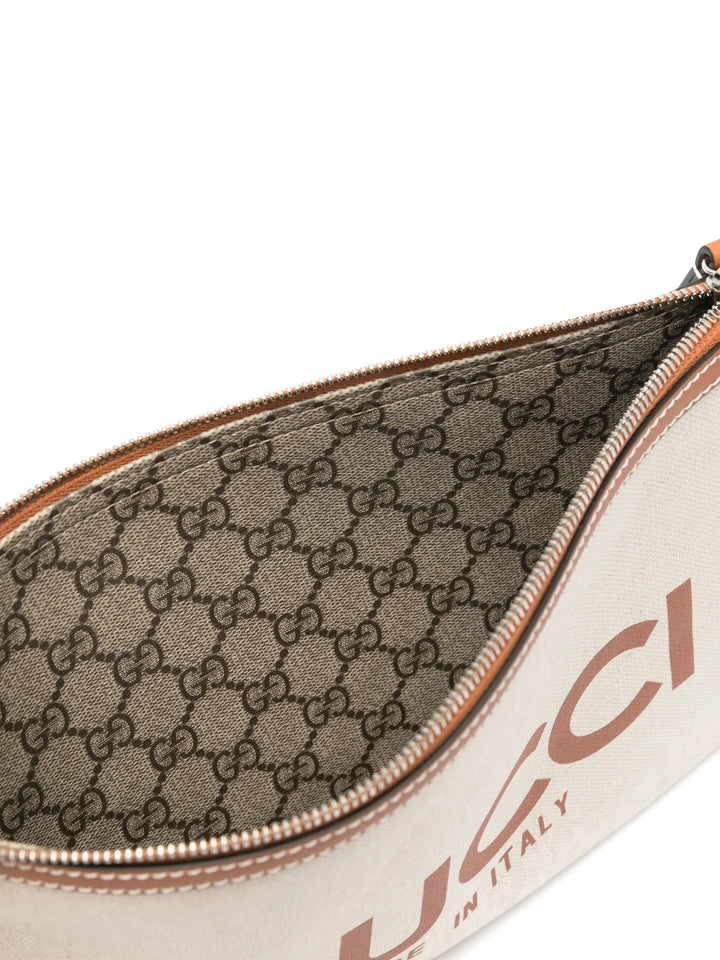 GUCCI LOGO PRINT CANVAS &amp; LEATHER CLUTCH WRISTLET