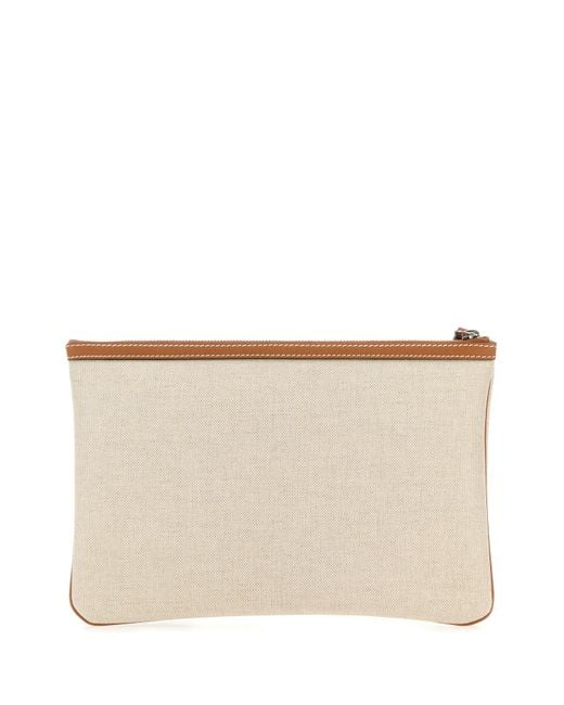 GUCCI LOGO PRINT CANVAS &amp; LEATHER CLUTCH WRISTLET