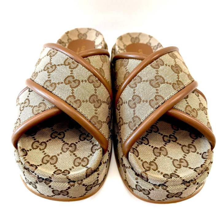 GUCCI MONOGRAM GG CALFSKIN ANGELINA PLATFORM MULES