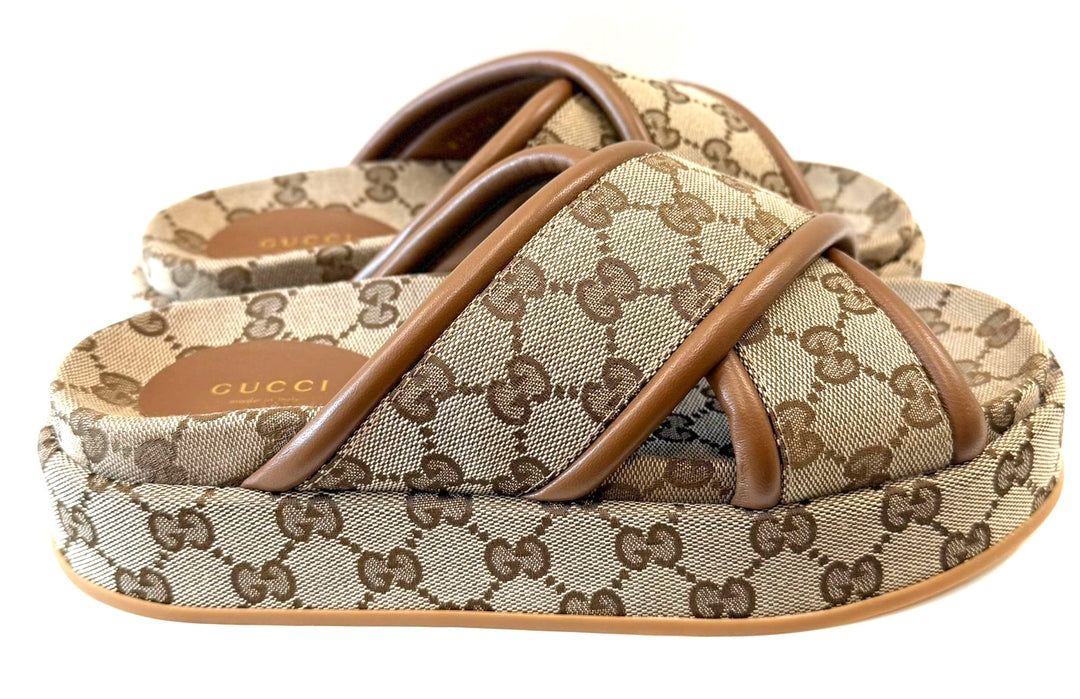 GUCCI MONOGRAM GG CALFSKIN ANGELINA PLATFORM MULES