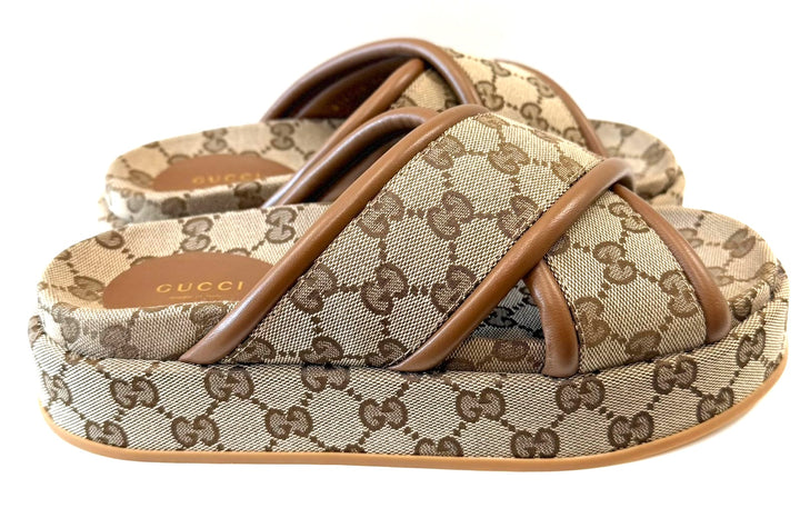 GUCCI MONOGRAM GG CALFSKIN ANGELINA PLATFORM MULES