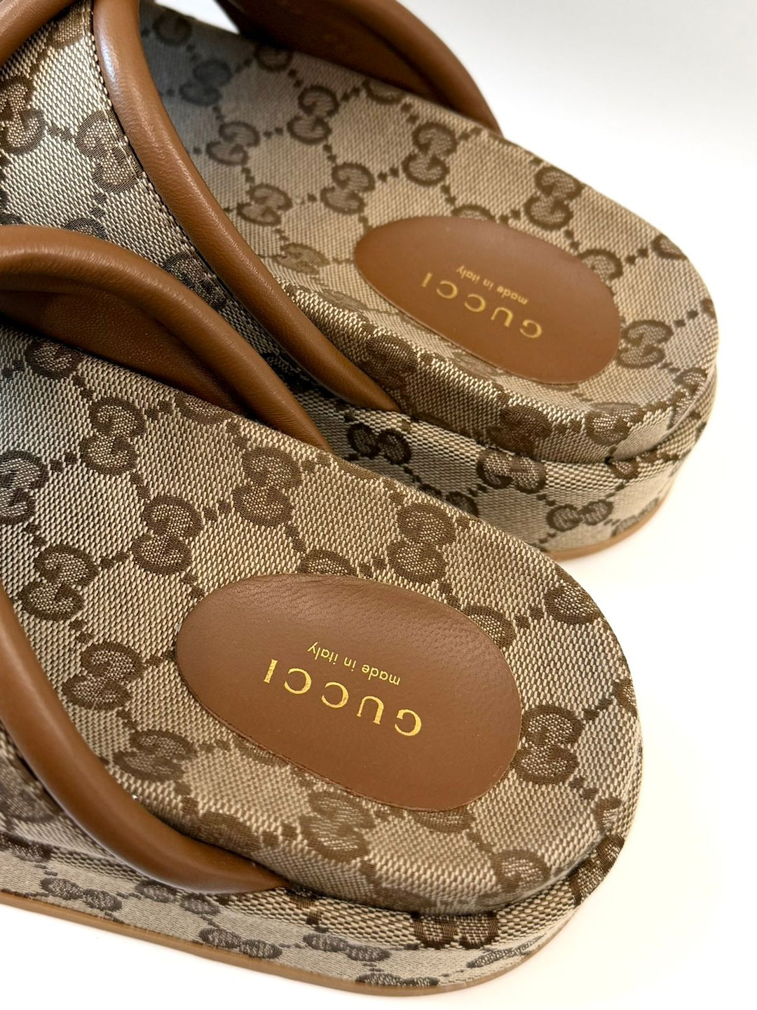 GUCCI MONOGRAM GG CALFSKIN ANGELINA PLATFORM MULES