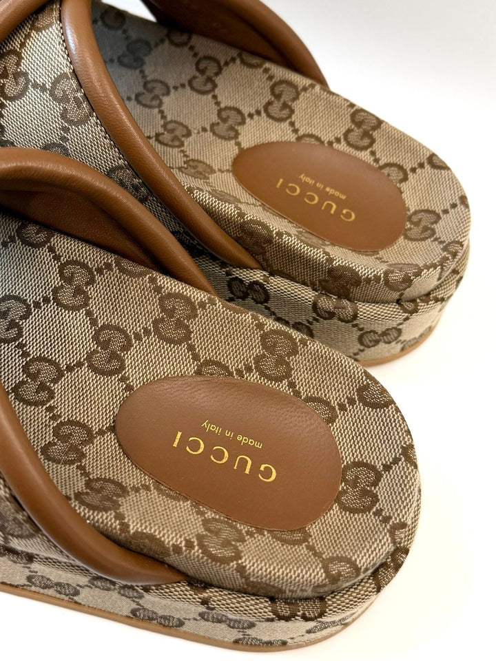 GUCCI MONOGRAM GG CALFSKIN ANGELINA PLATFORM MULES
