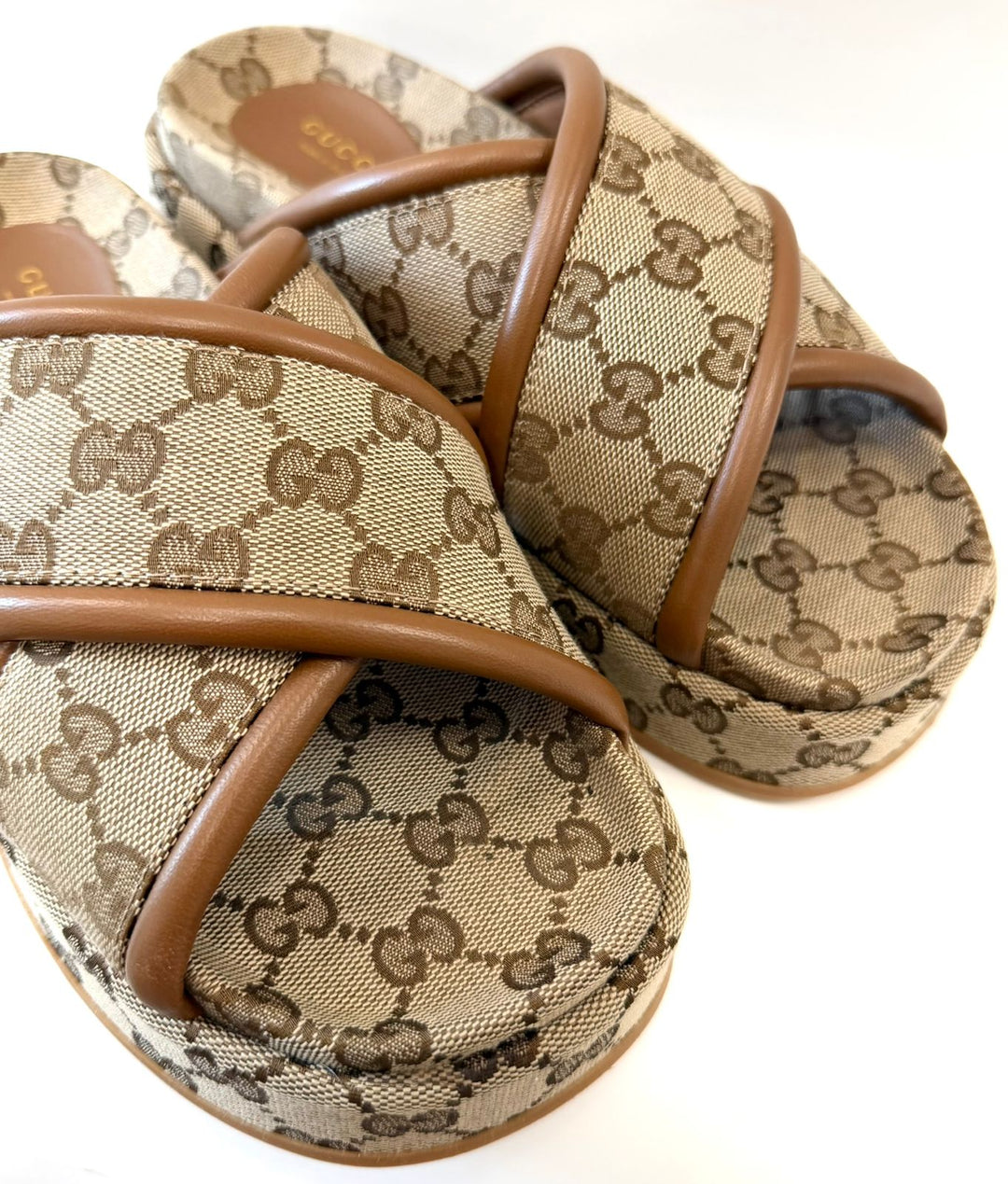 GUCCI MONOGRAM GG CALFSKIN ANGELINA PLATFORM MULES