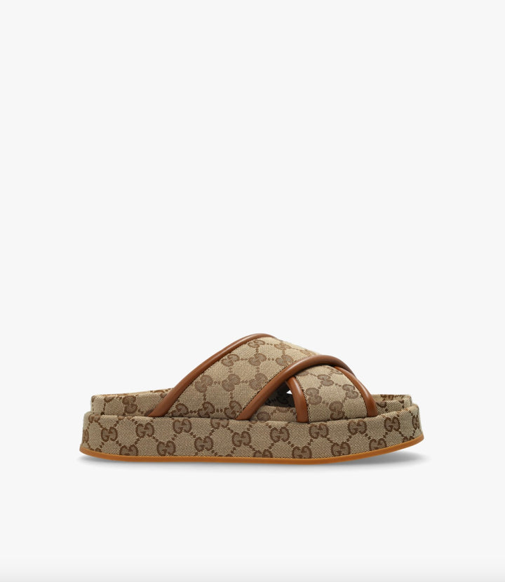 GUCCI MONOGRAM GG CALFSKIN ANGELINA PLATFORM MULES